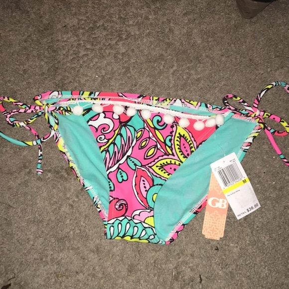 NWT Gianni Bini PomPom String Tie Bikini Bottoms - Picture 1 of 5